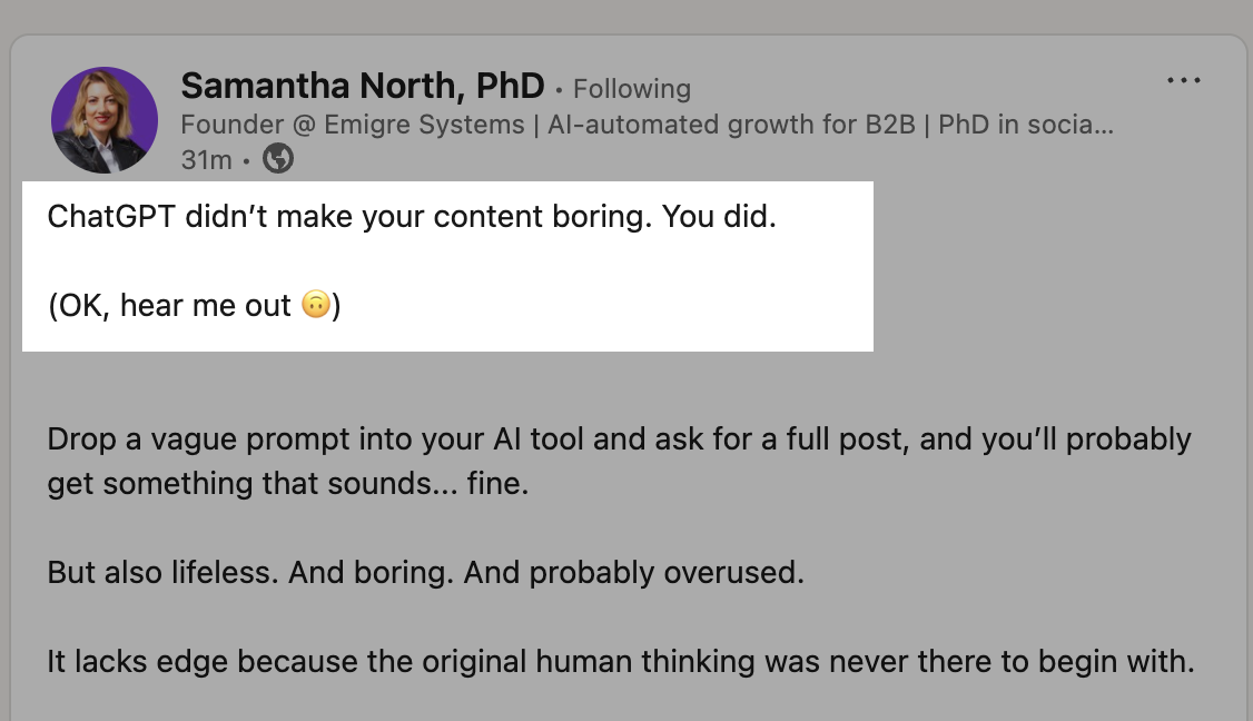 linkedin hook example - you are doing it wrong hook