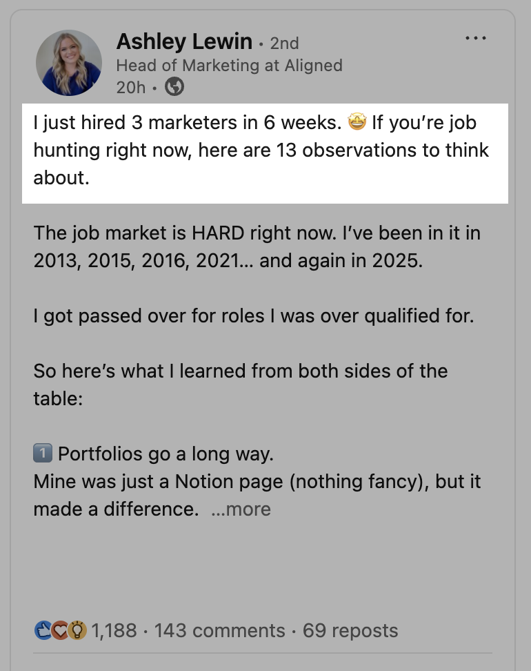 linkedin hook example - show results