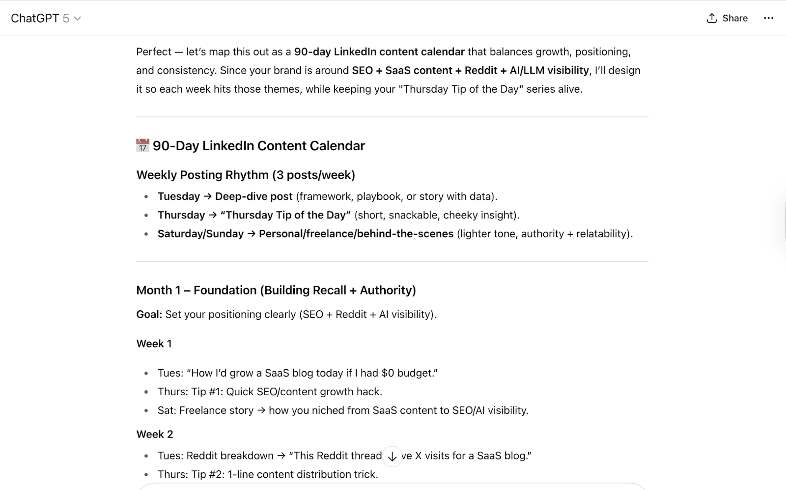 plan your linkedin content calendar with chatgpt