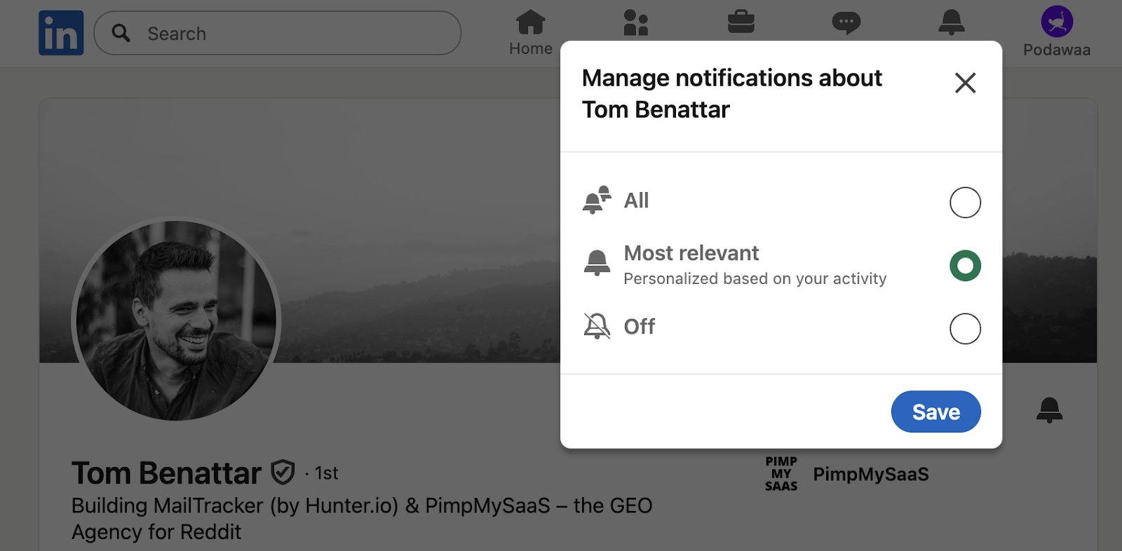 manage notifications on linkedin