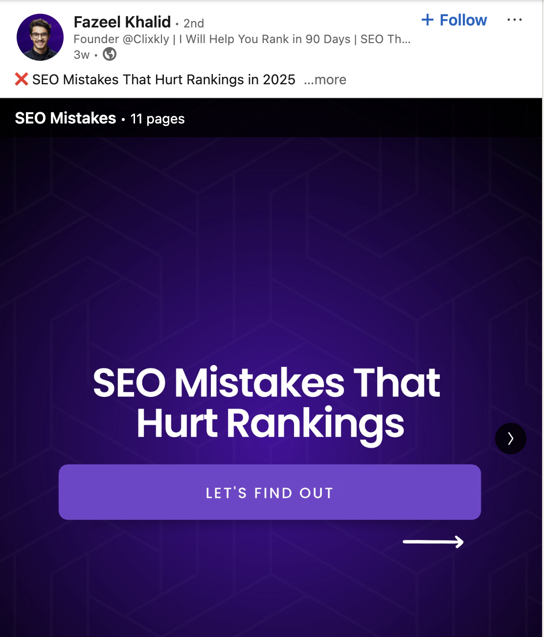 seo mistakes linkedin carousel post example