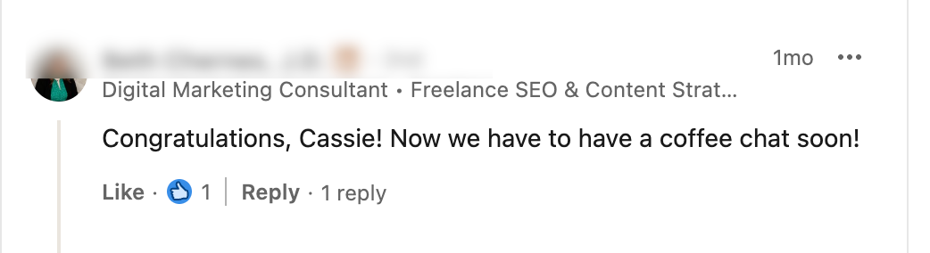 linkedin comment congratulate someone