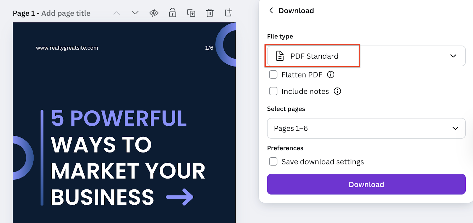 download as pdfi n canva