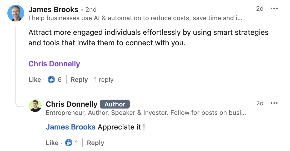 linkedin comments example
