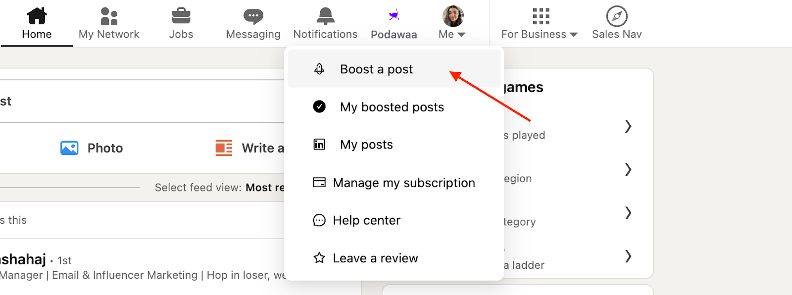boost a post on linkedin podawaa