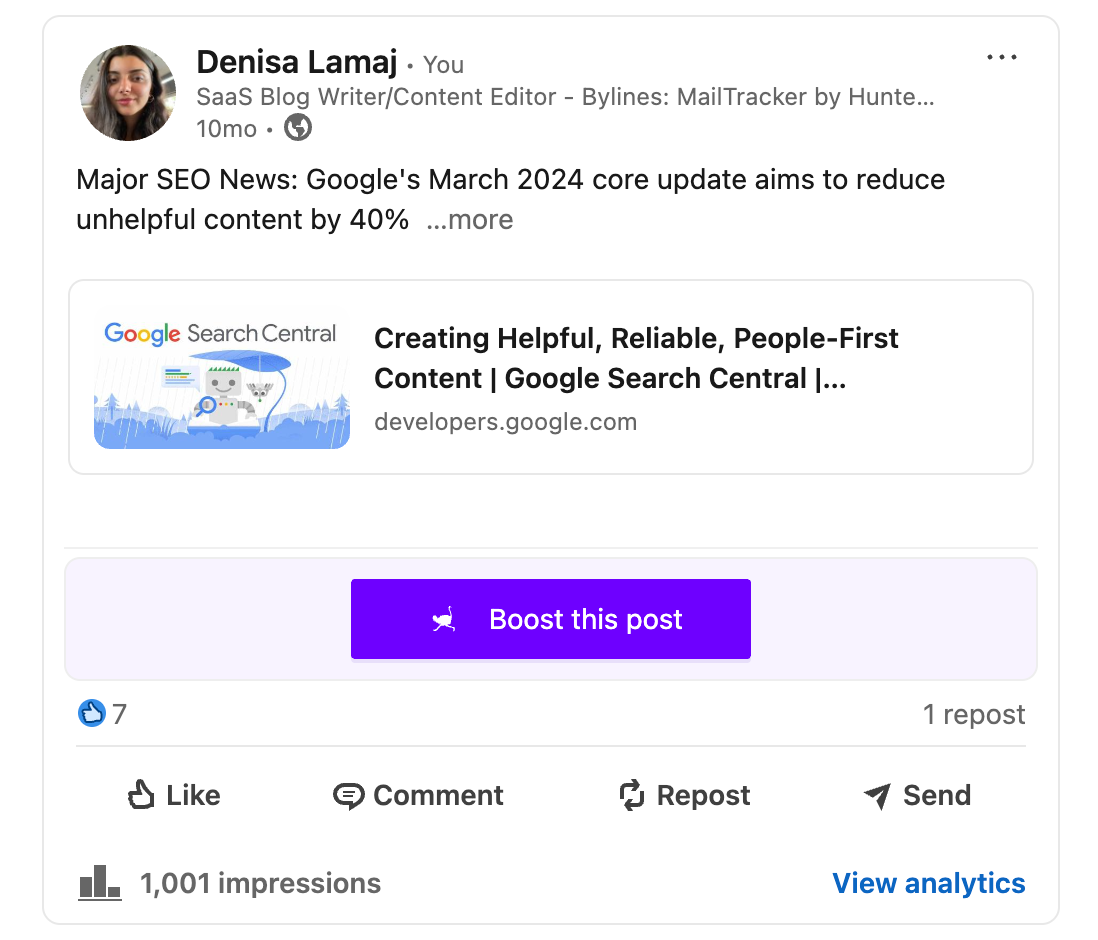 linkedin post example