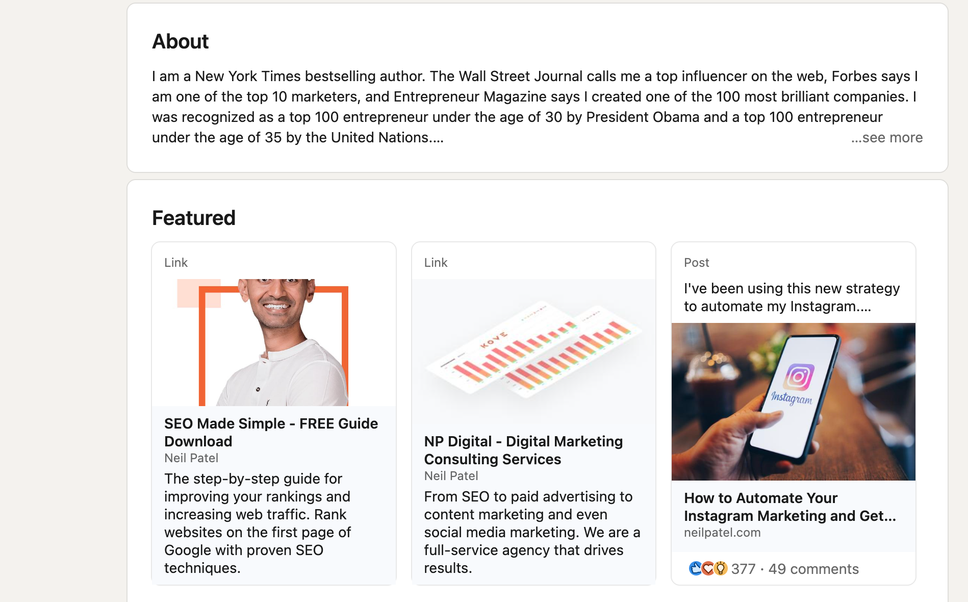neil patel about summary linkedin