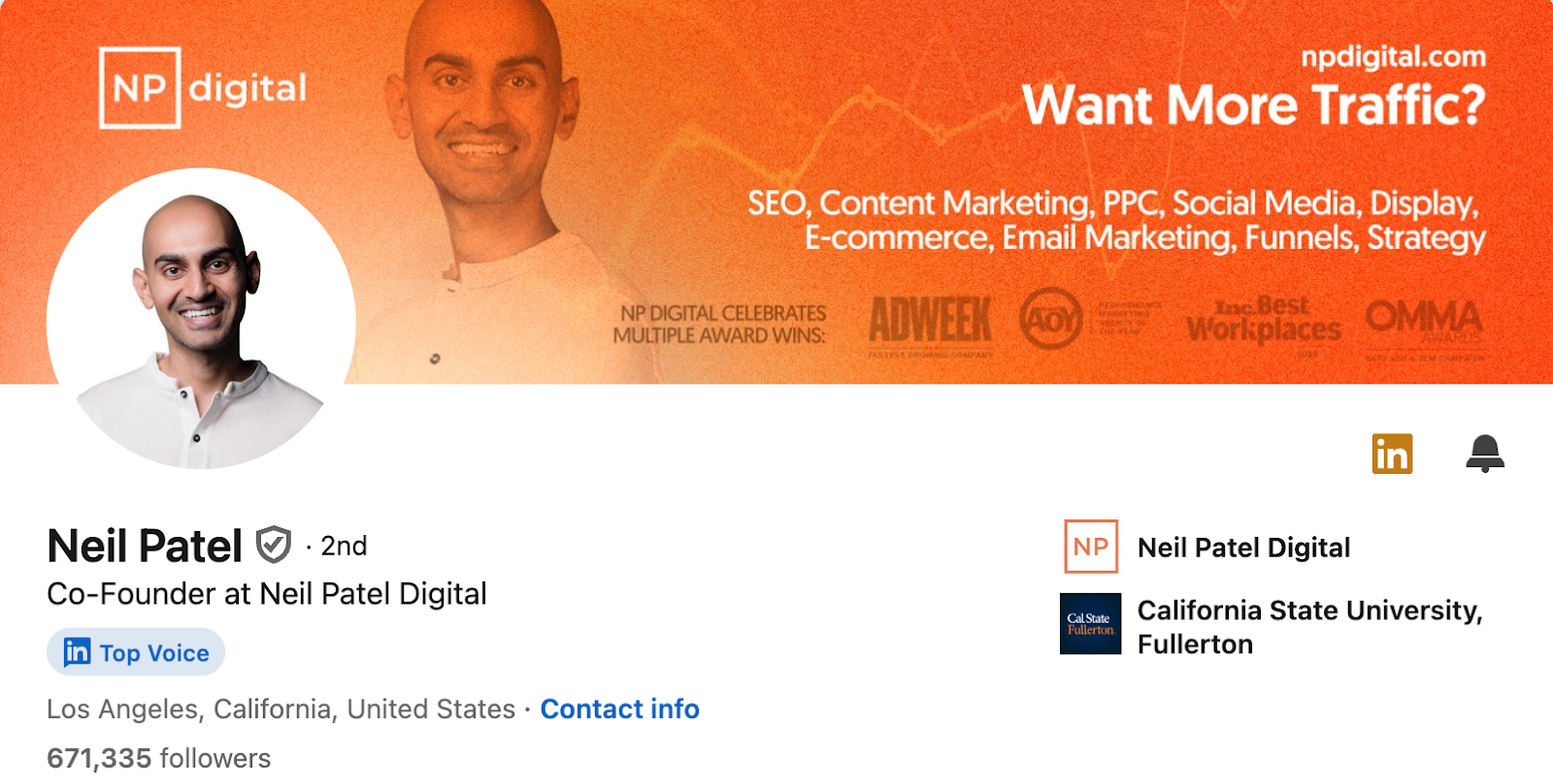 Neil Patel Linkedin example