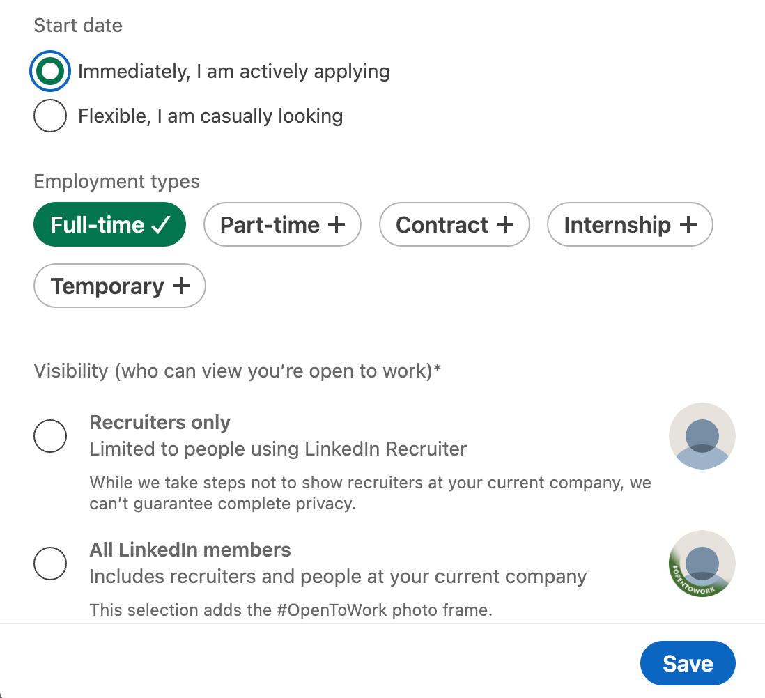 choose who can see your open to work badge
