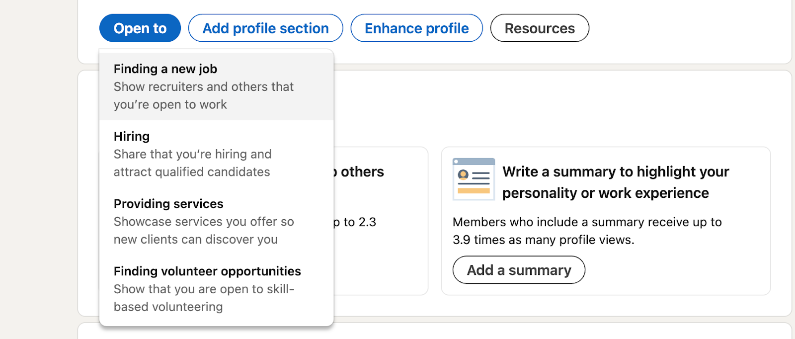 turn on the open to work on linkedin