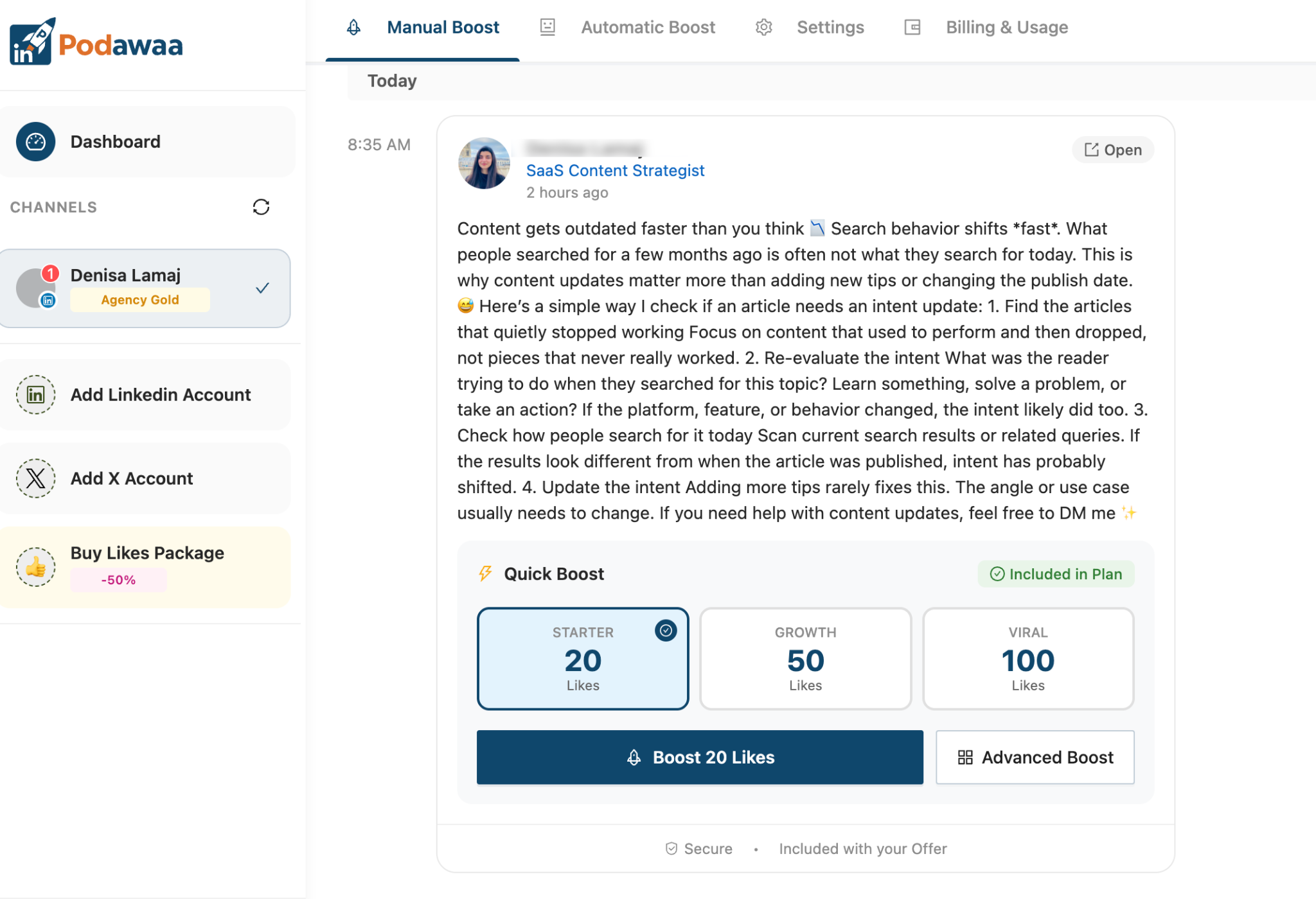 podawaa dashboard for linkedin and X 