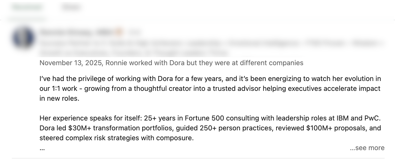 LinkedIn Recommendation Sample for a CEO or Executive
