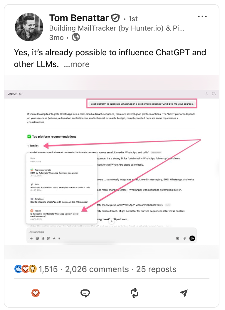 Viral LinkedIn Post Example: Tom Benattar (Data Experiment)