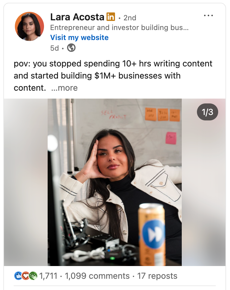 Viral LinkedIn Post Example: Lara Acosta (Image + Text Post)