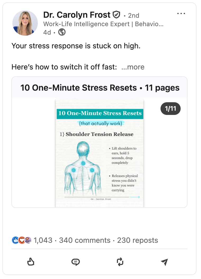 Viral LinkedIn Post Example: Dr. Carolyn Frost (Carousel Post)