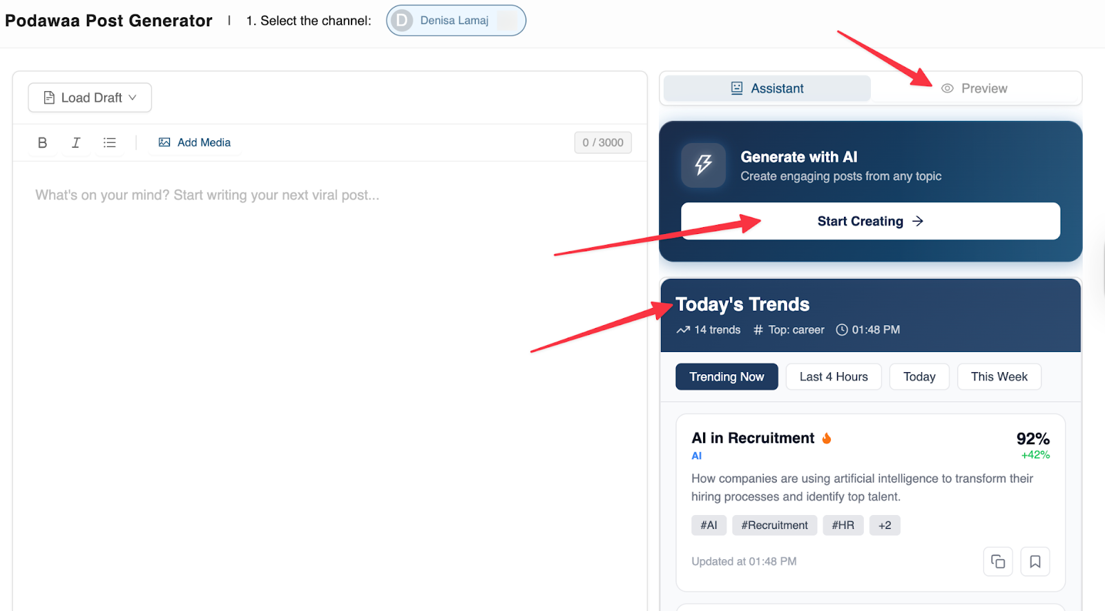 podawa linkedin post generator + topic trends