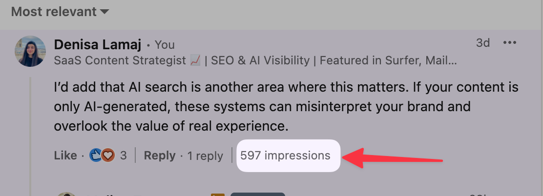 linkedin comments impressions