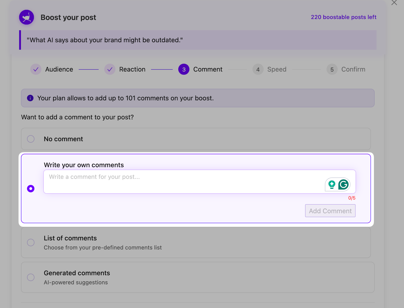add custom comments on linkedin with podawaa