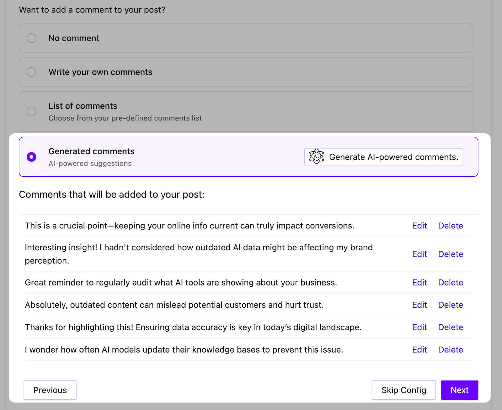 add ai generated comments on linkedin