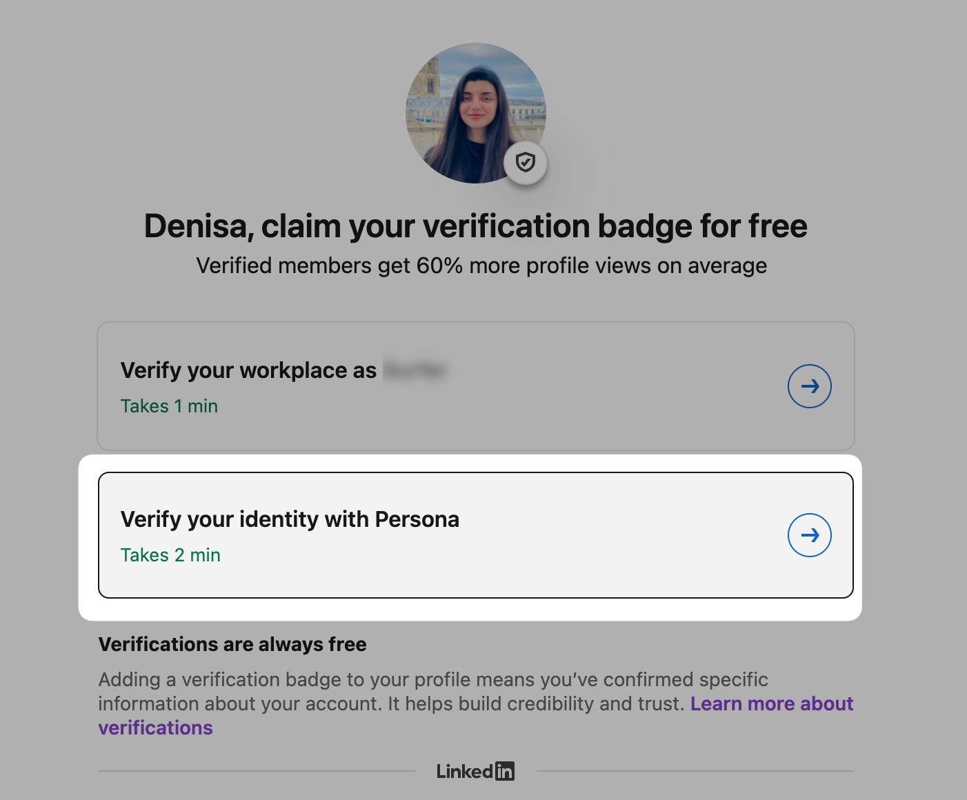 verify identity with persona on linkedin