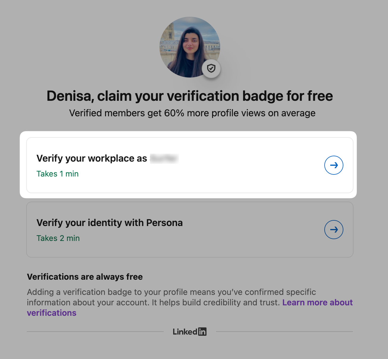 verify linkedin via workplace