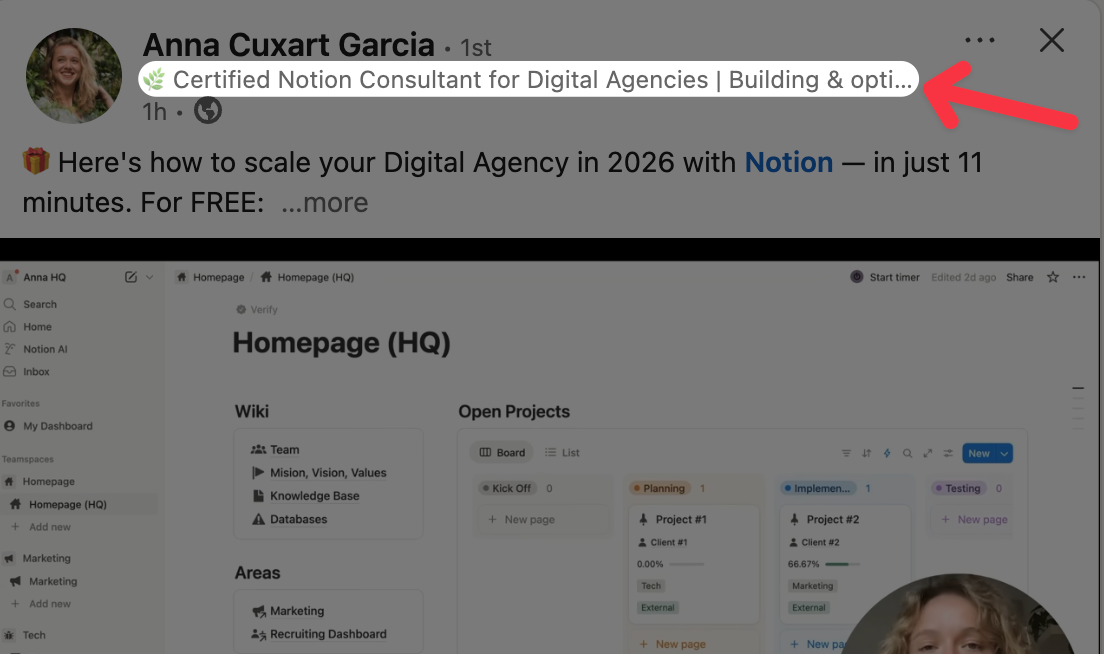 headline example shown in every linkedin post