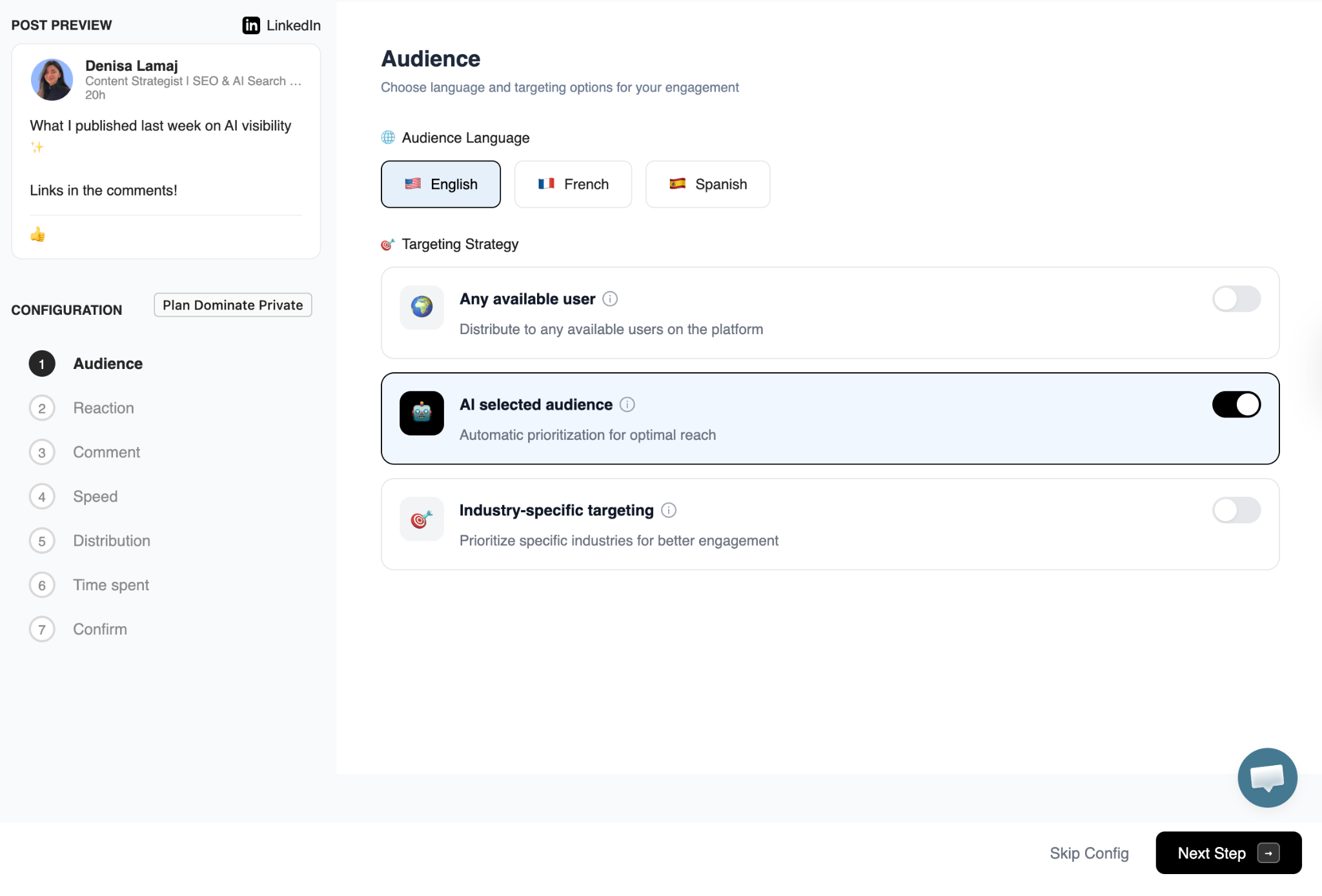 podawaa selected audience for linkedin