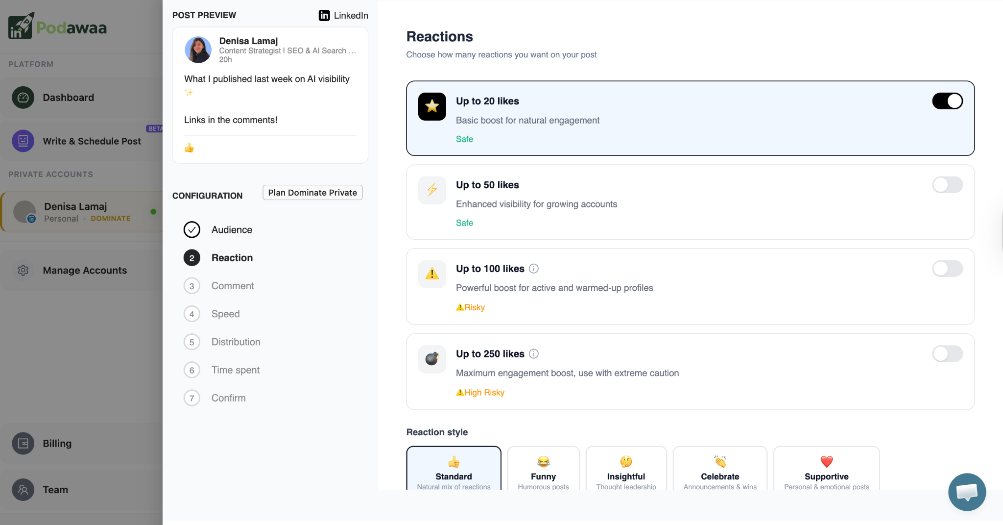 podawaa add reactions likes on linkedin