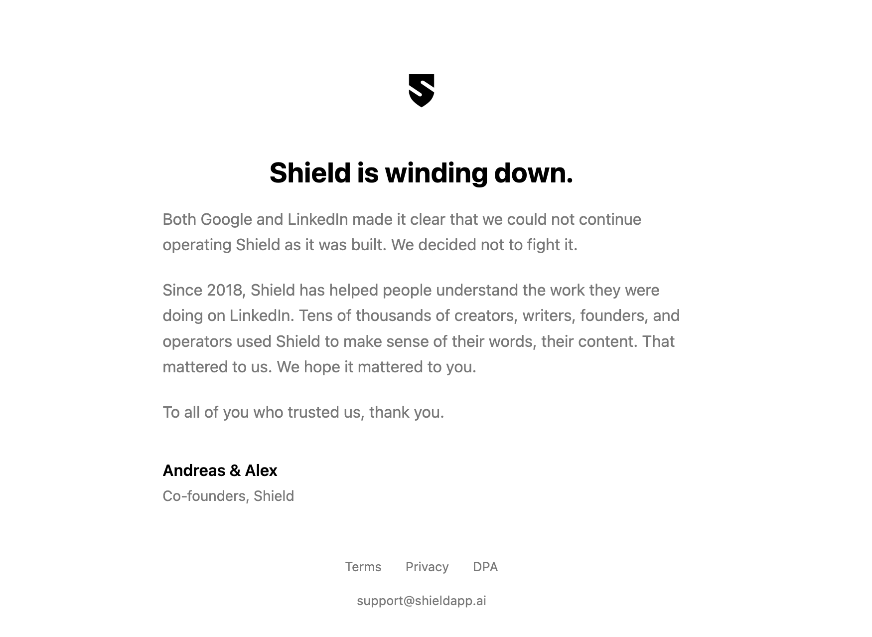 shield winding down 