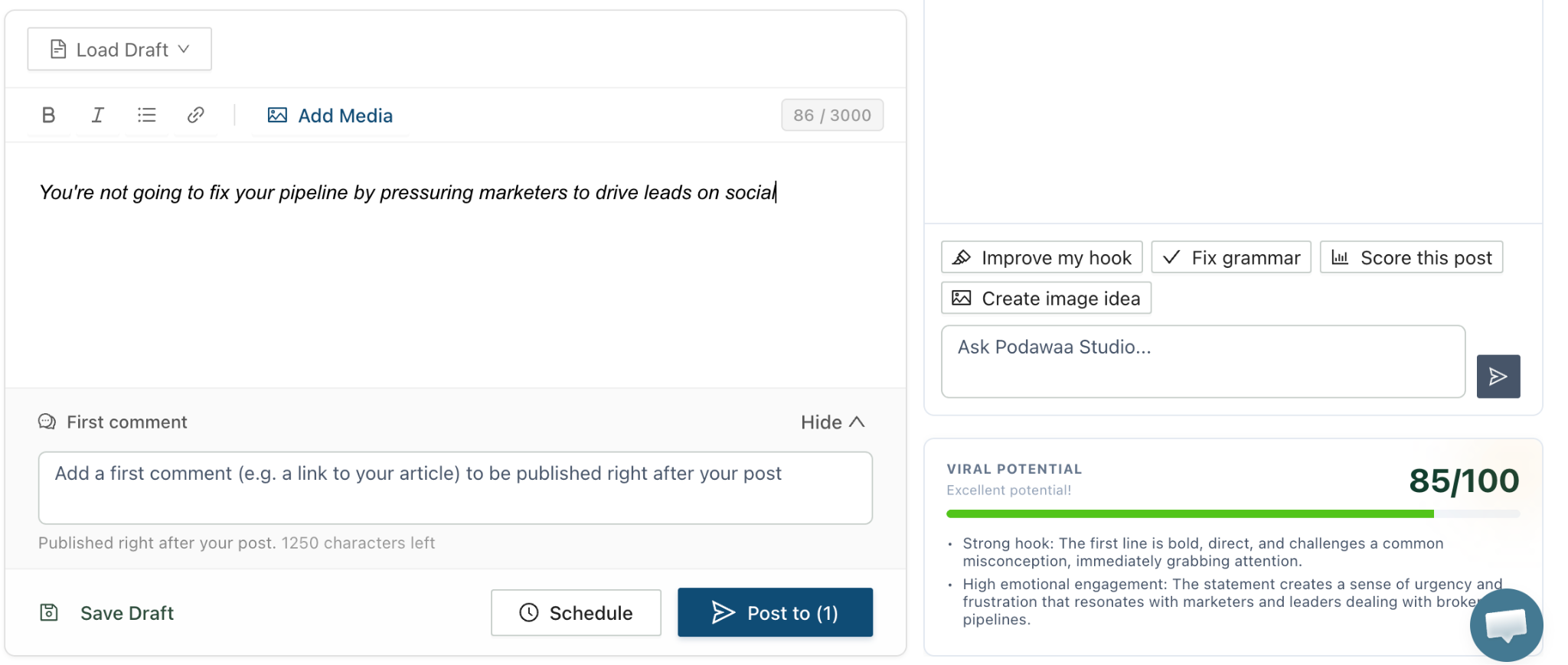 viral hook linkedin post example high score