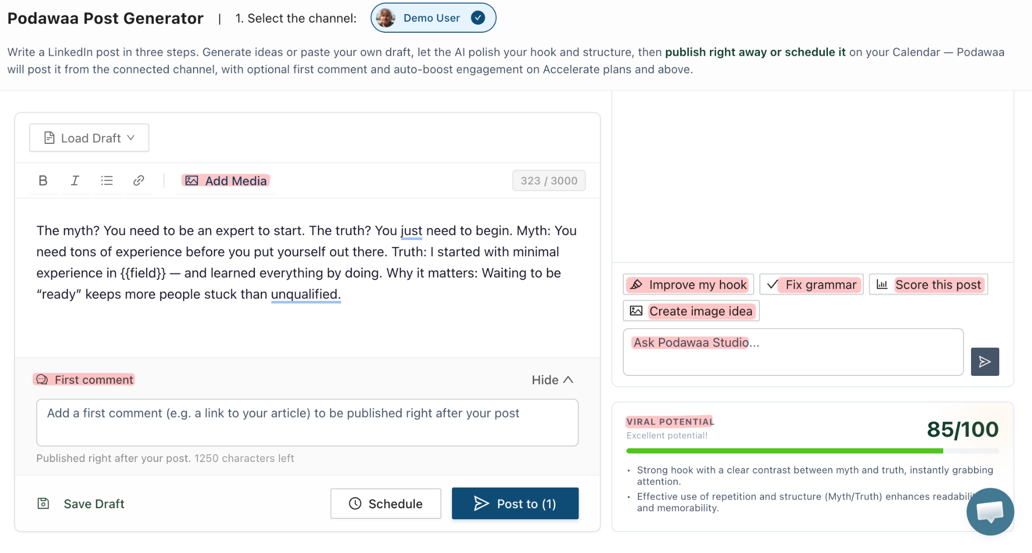 create a linkedin post with help of AI podawaa