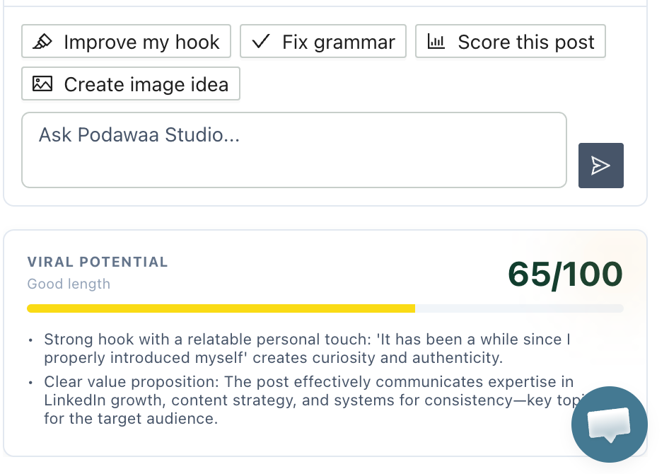 Viral Potential score for linkedin posts podawaa