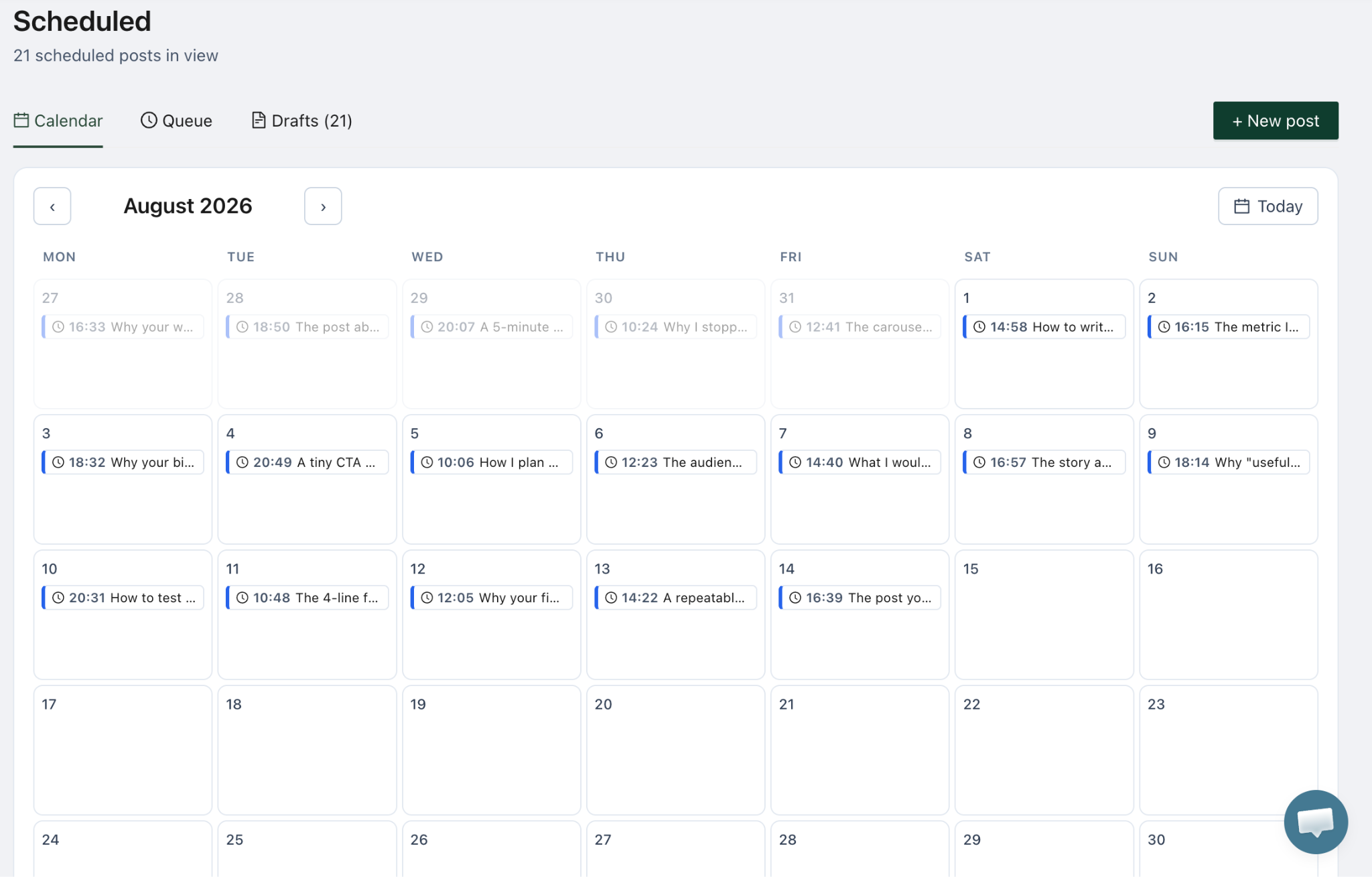 calendar for linkedin posts podawaa