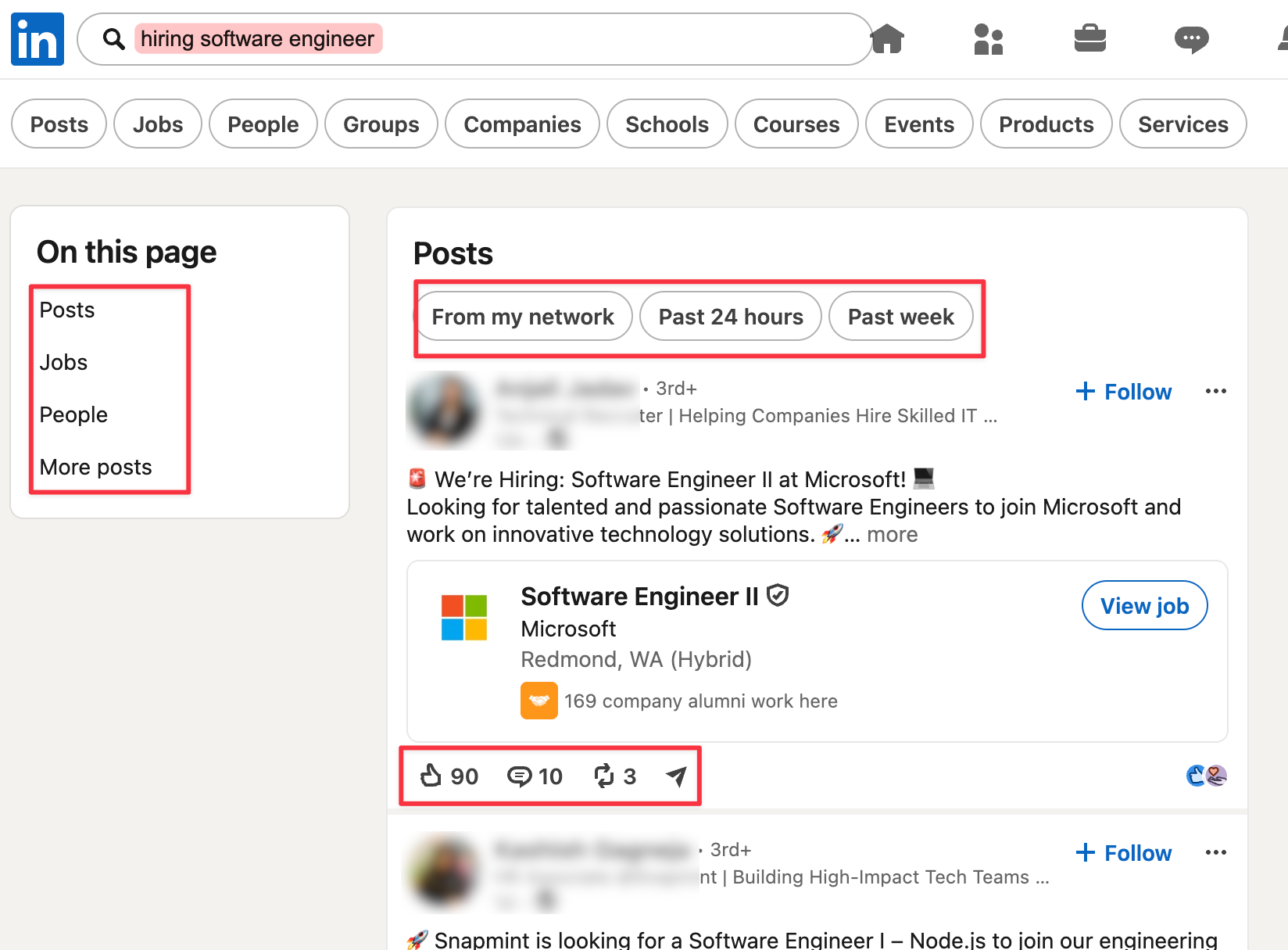 search linkedin posts for job search