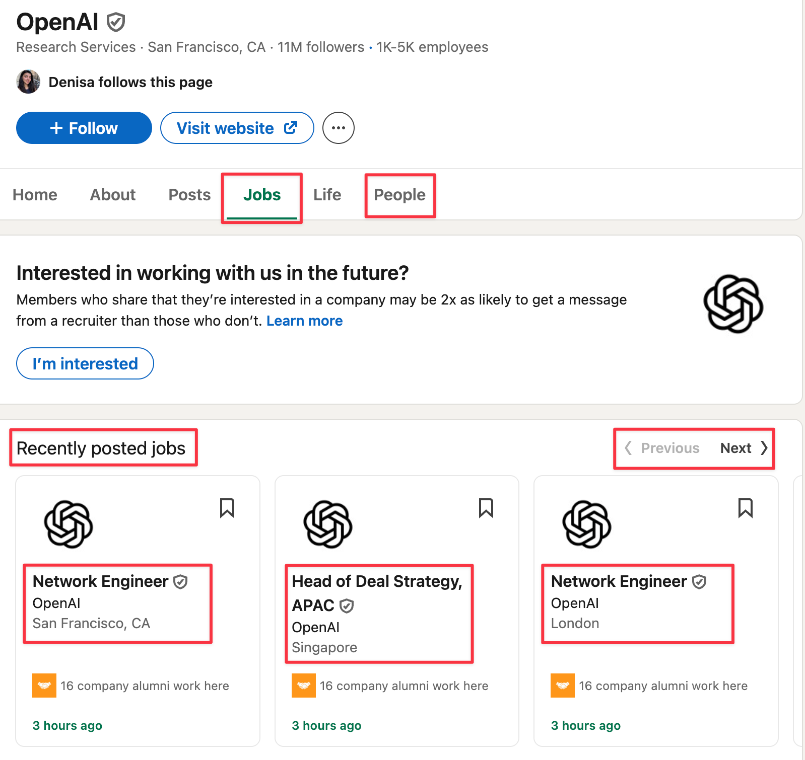 linkedin company page jobs and people 