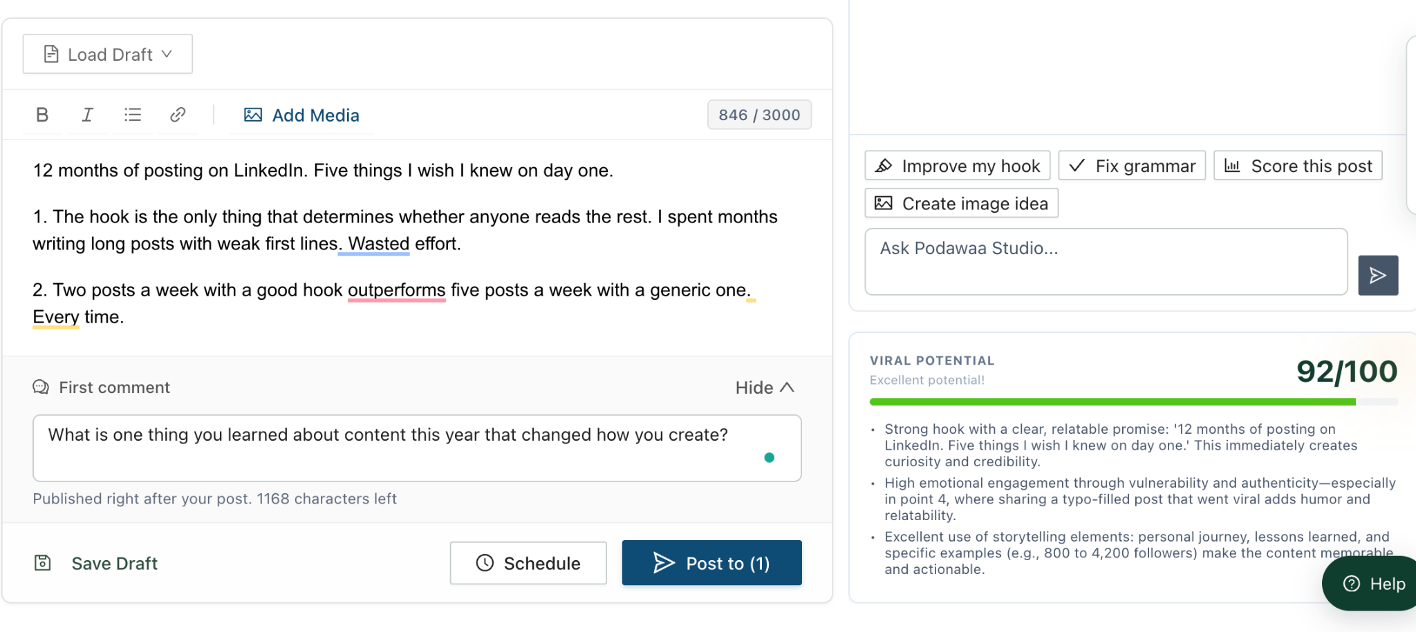 linkedin viral post score