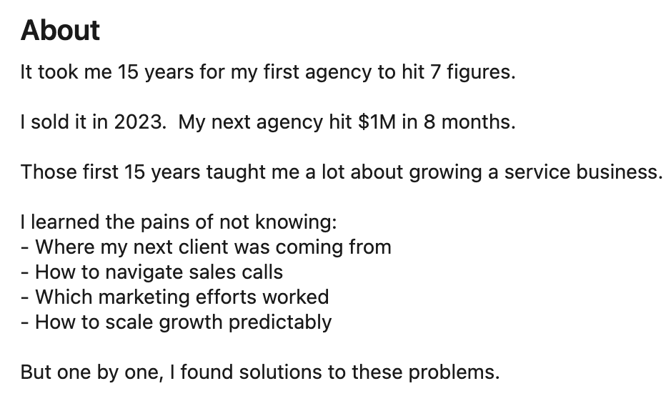 Mini-Story About Section linkedin example