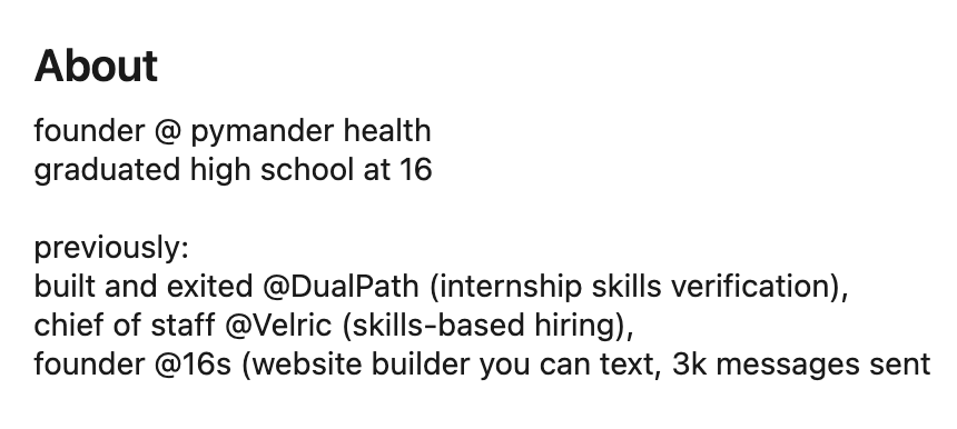 Ultra-Short About Section linkedin example
