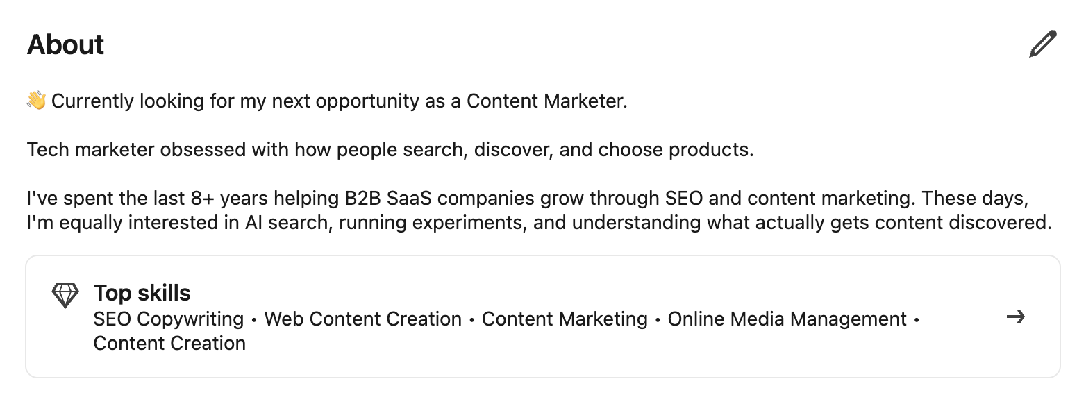 Open to Work About Section linkedin example