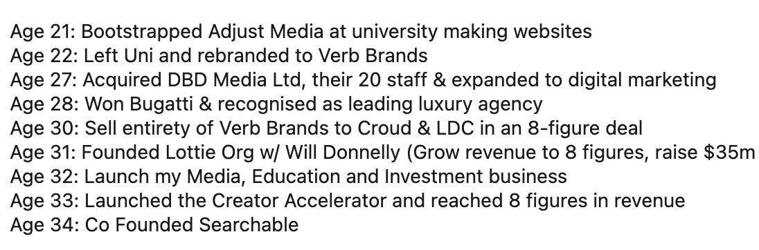 Career Timeline About Section linkedin example
