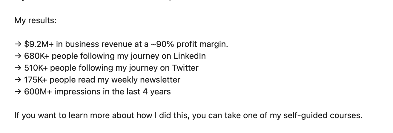 Results-Driven About Section linkedin example
