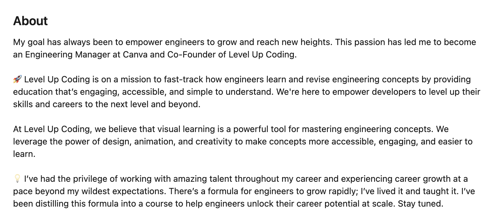 Mission-Led About Section linkedin example