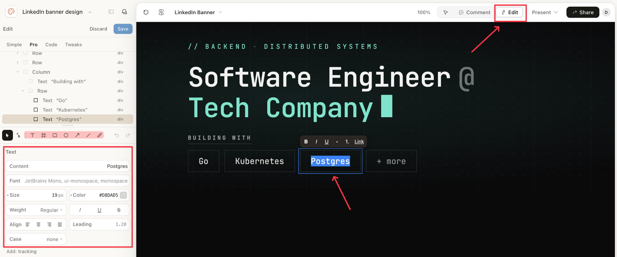 review and edit linkedin banner on claude design