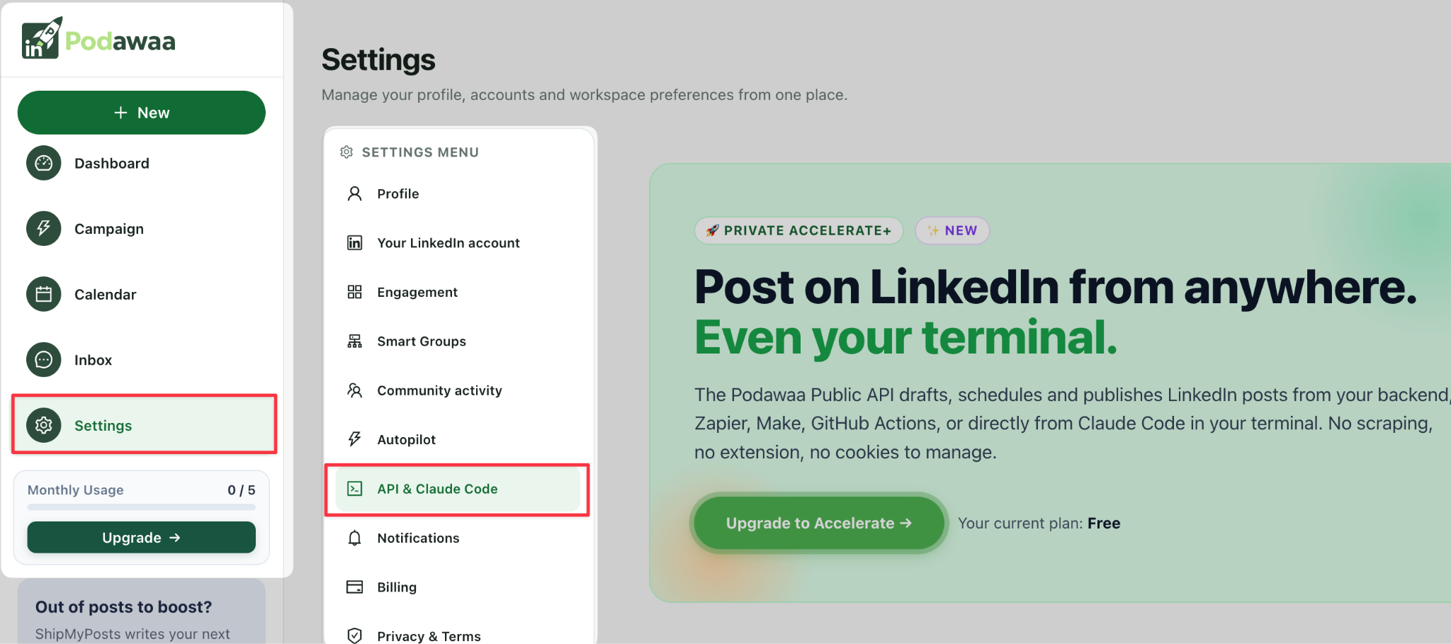 podawaa settings api claude code