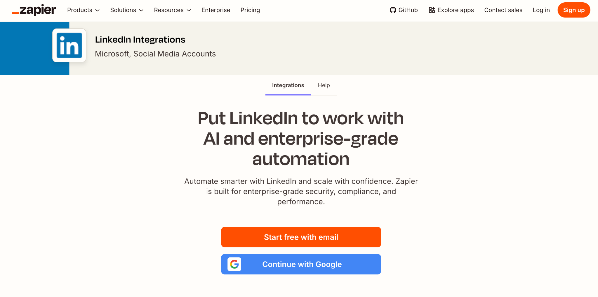 Zapier Account linkedin integration