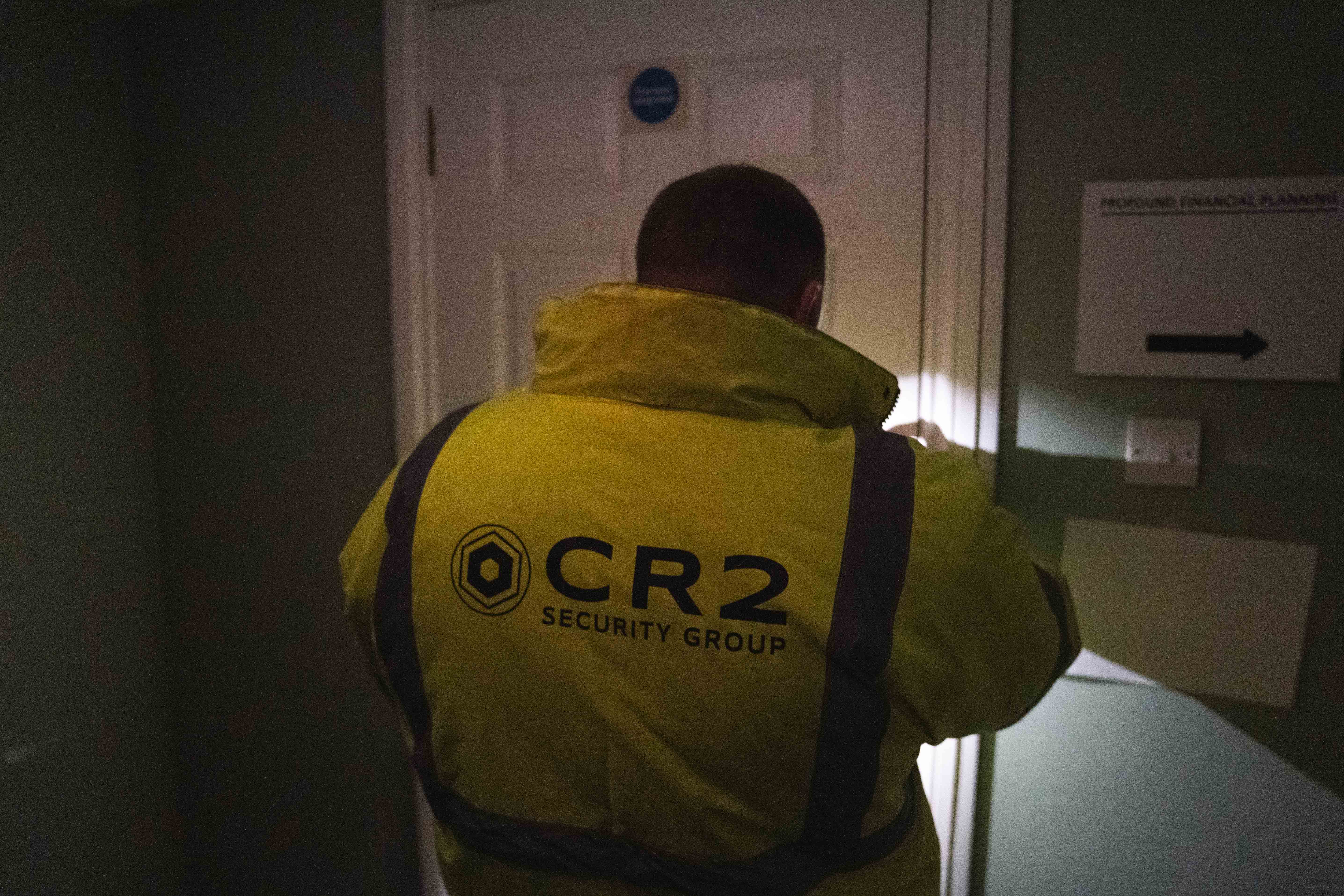 A CR2 security is conducting a alarmed response service in a property. 