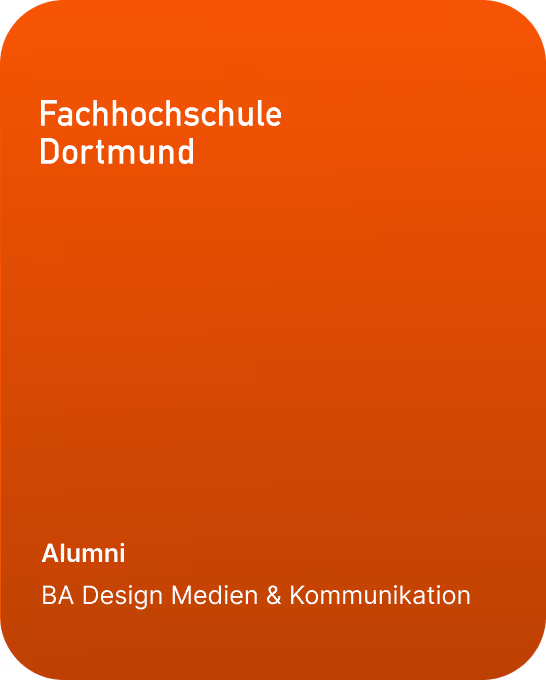 Karte mit Logo der Fachhochschule Dortmund, Text: „Alumni – BA Design Medien & Kommunikation“