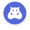 Maskottchen von Finanzfluss als weißes Icon auf blauem Kreis