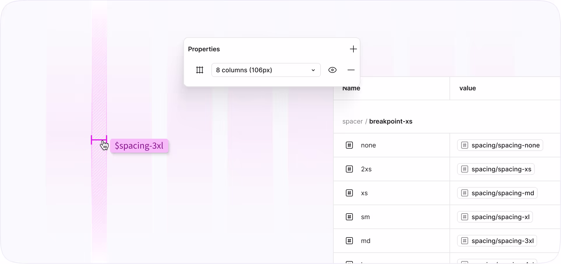 Übersicht von Textstilen in Pinktönen mit Bezeichnungen wie „base-default“, inklusive Style-Dropdown und Attributwerten.