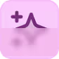 Violettes Icon mit Pluszeichen und Kurvenverlauf – steht für Zunahme, Anstieg oder erhöhte Aktivität.